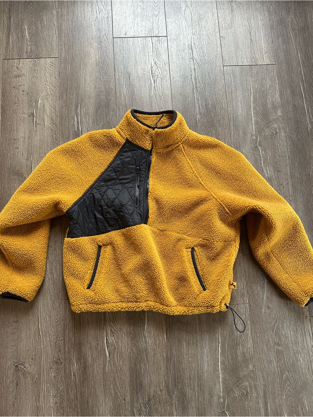 Women’s Sherpa Fleece Jacket with Quilted Chest Panel - Mustard
